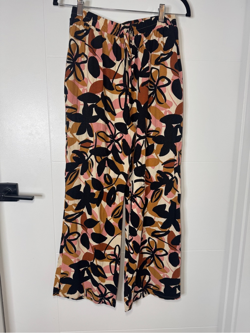 Floral Wide Leg Pants in Pink & Tan